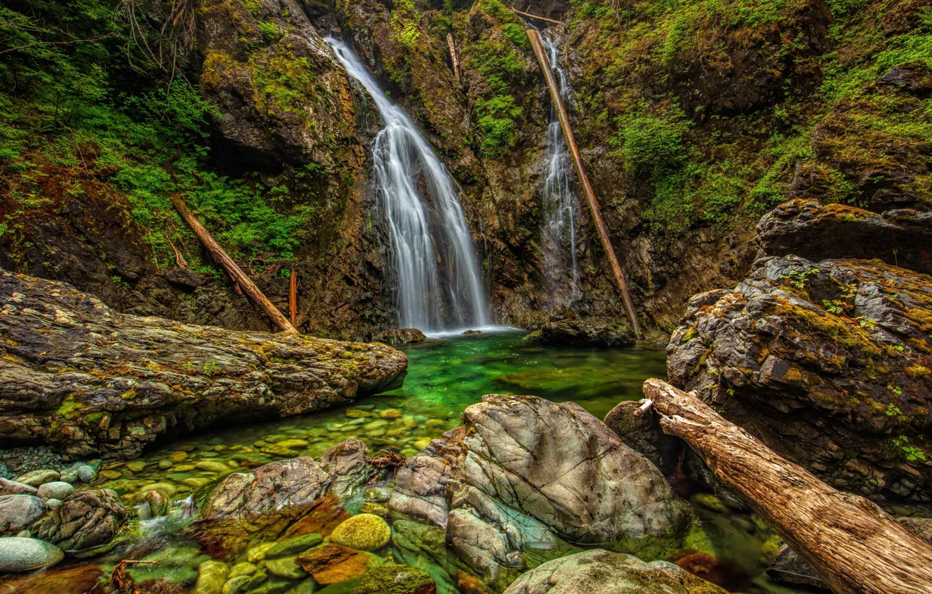 Photo wallpaper stones, waterfall, HDR, Canada, Vancouver, Nahmint Wilderness
