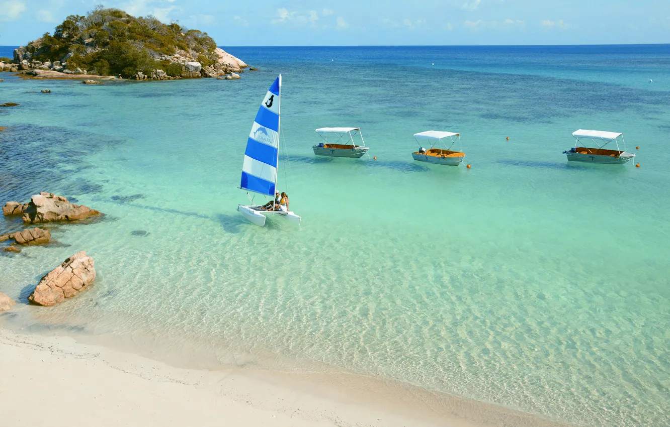 Photo wallpaper beach, the ocean, boat, island