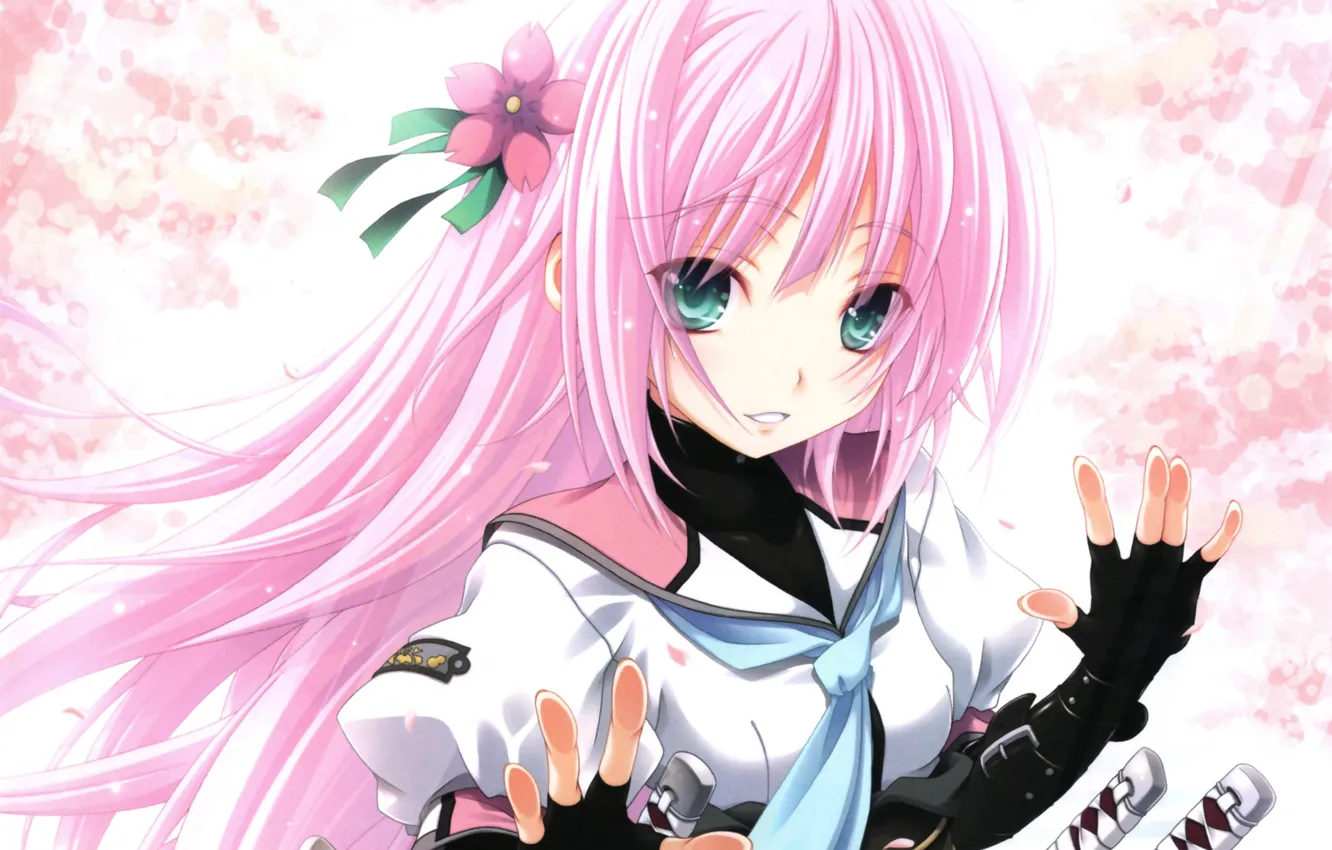 Photo wallpaper katana, sakura, ken, blade, manga, japanese, hana, bishojo