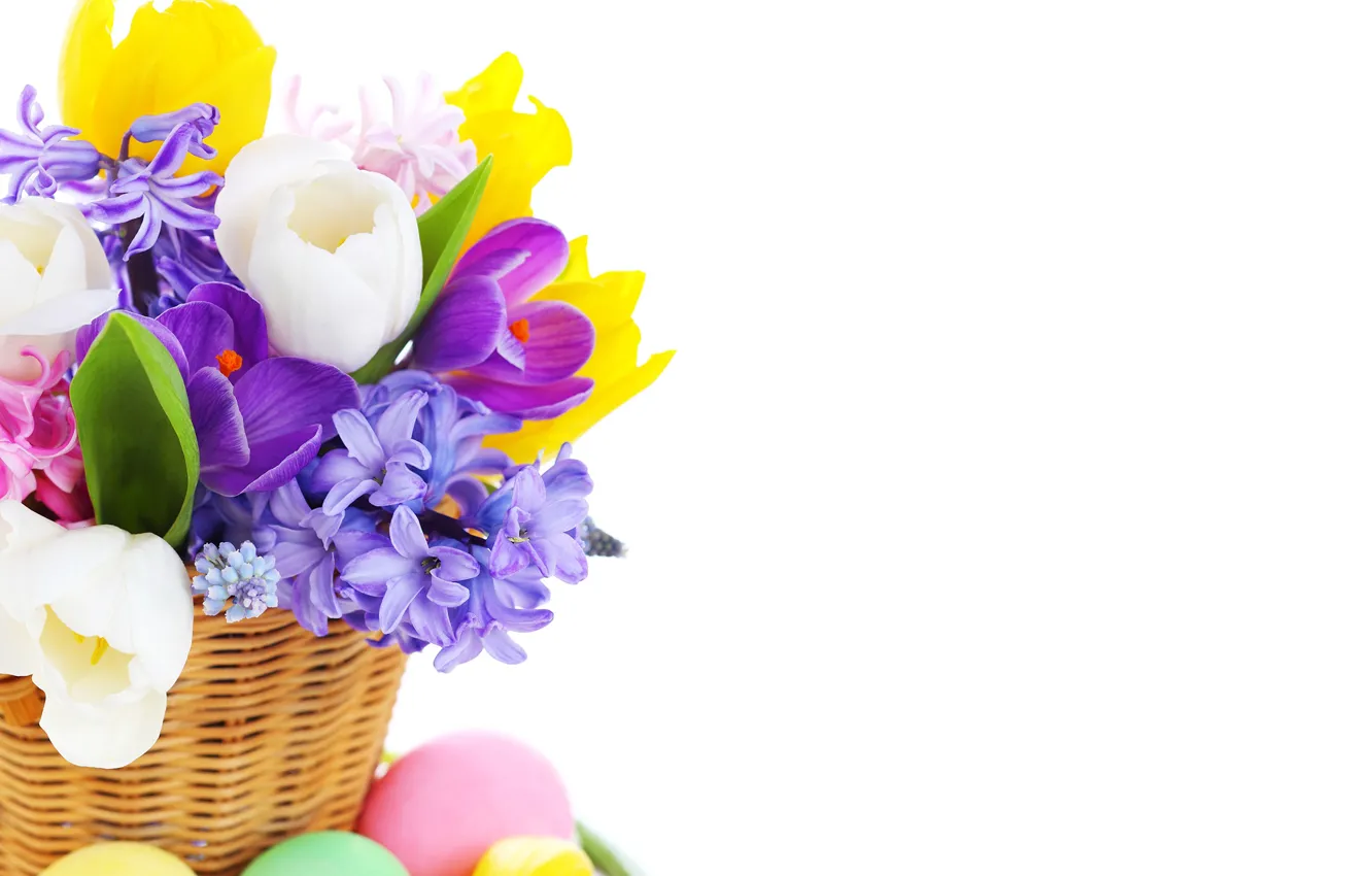 Photo wallpaper flowers, spring, Easter, tulips, hyacinths