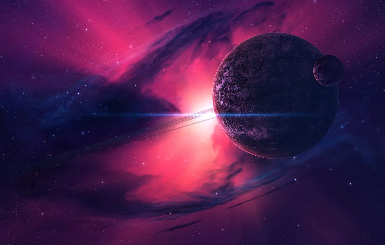 Photo wallpaper space, planet, art, pink background