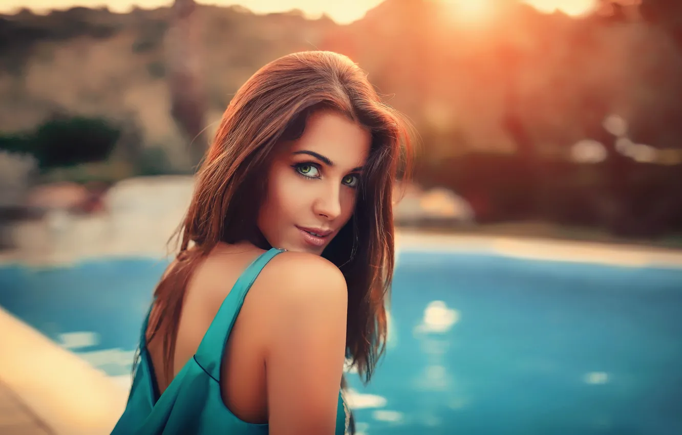 Photo wallpaper girl, green eyes, woman, model, redhead, depth of field