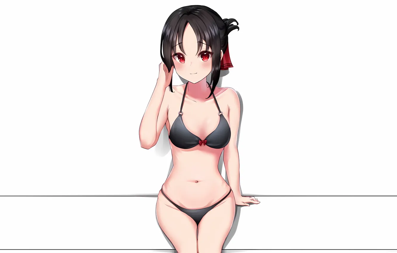 Photo wallpaper girl, sexy, cleavage, boobs, anime, beautiful, red eyes, short hair