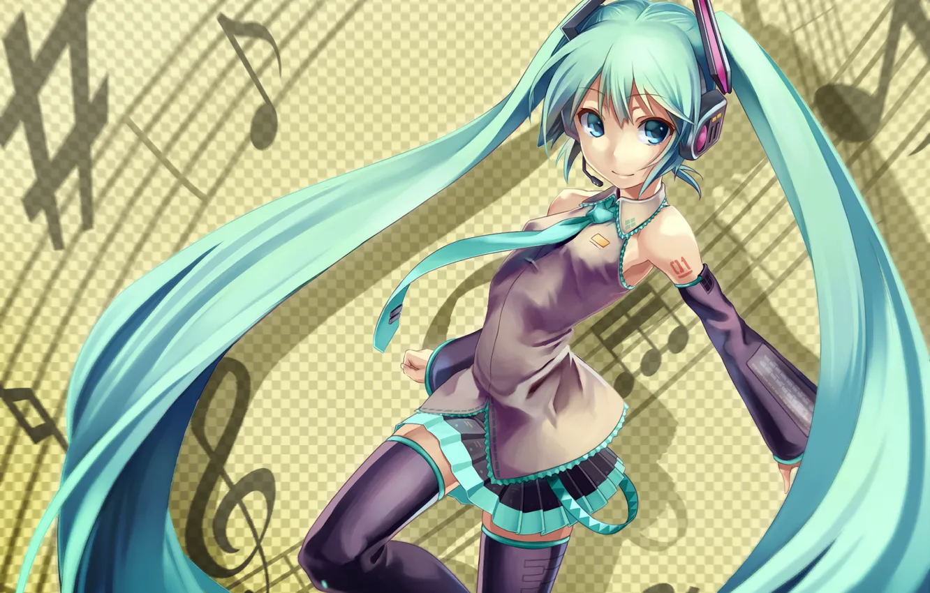 Photo wallpaper girl, notes, anime, Hatsune Miku, Vocaloid, art, Nakasaki Hydra