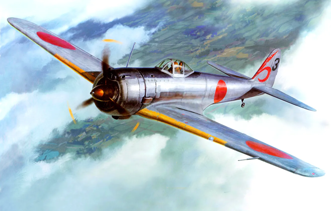 Photo wallpaper the sky, figure, art, army, Japanese, WW2, Nakajima Ki-43 Hayabusa, (Type 1)