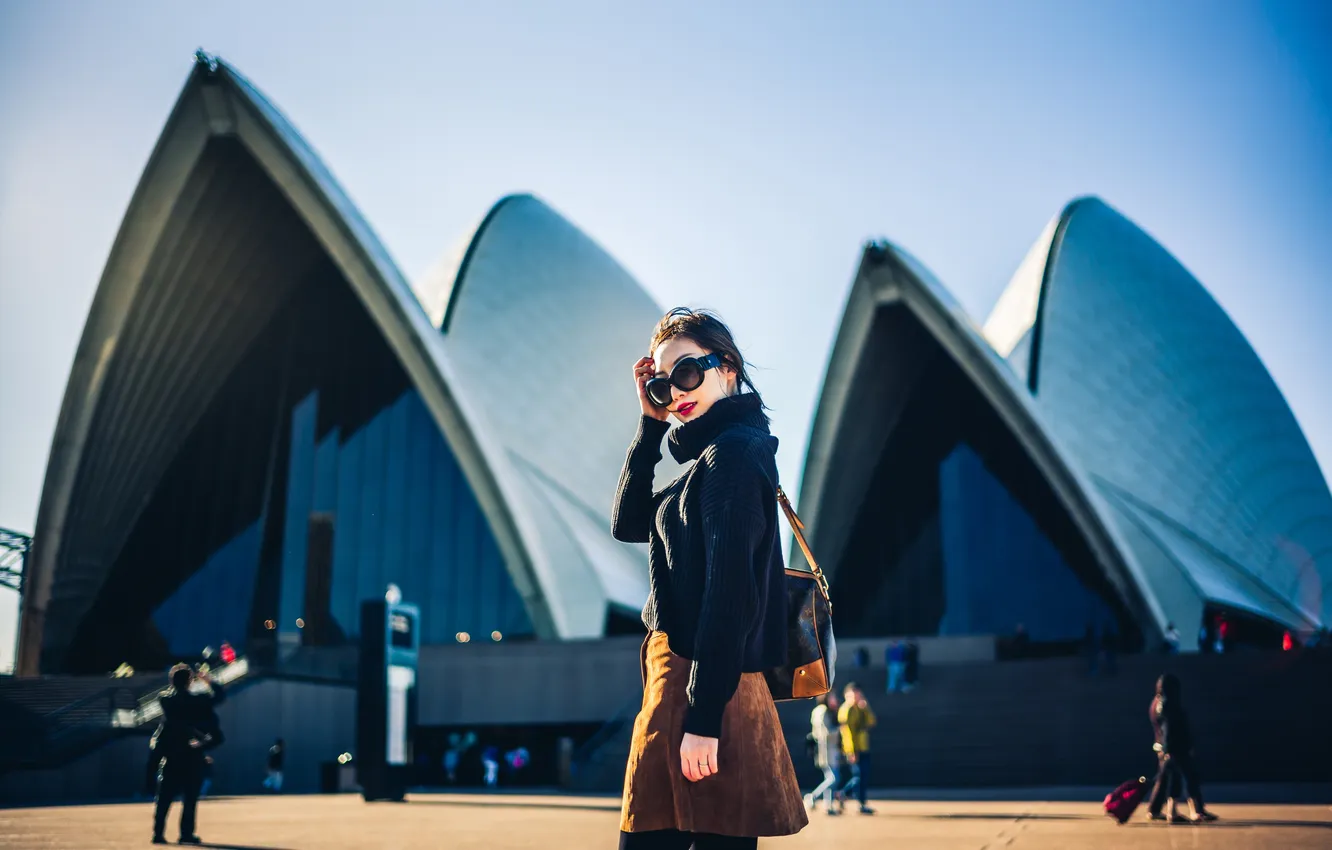 Photo wallpaper girl, the sun, hair, people, shadow, Australia, glasses, lips