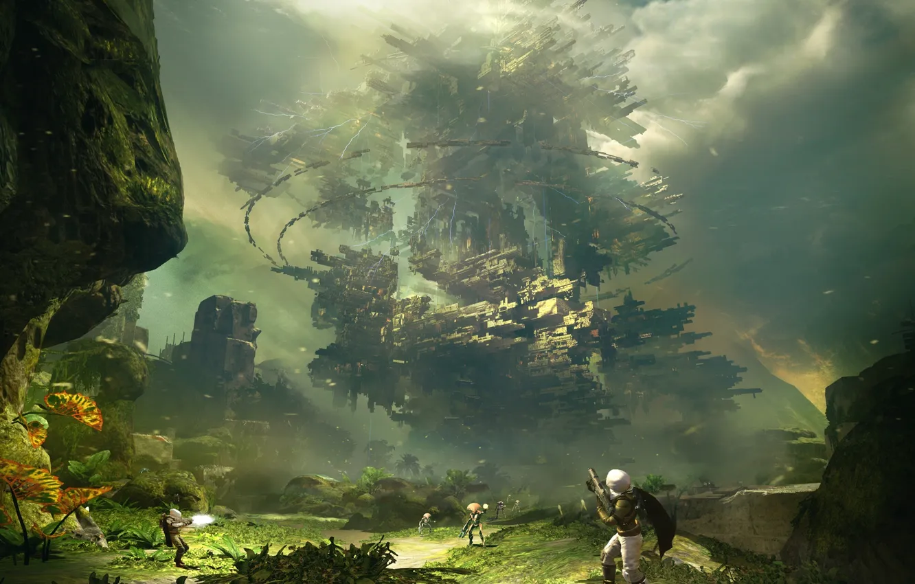 Photo wallpaper lightning, people, something, shot, Concept Art, Destiny