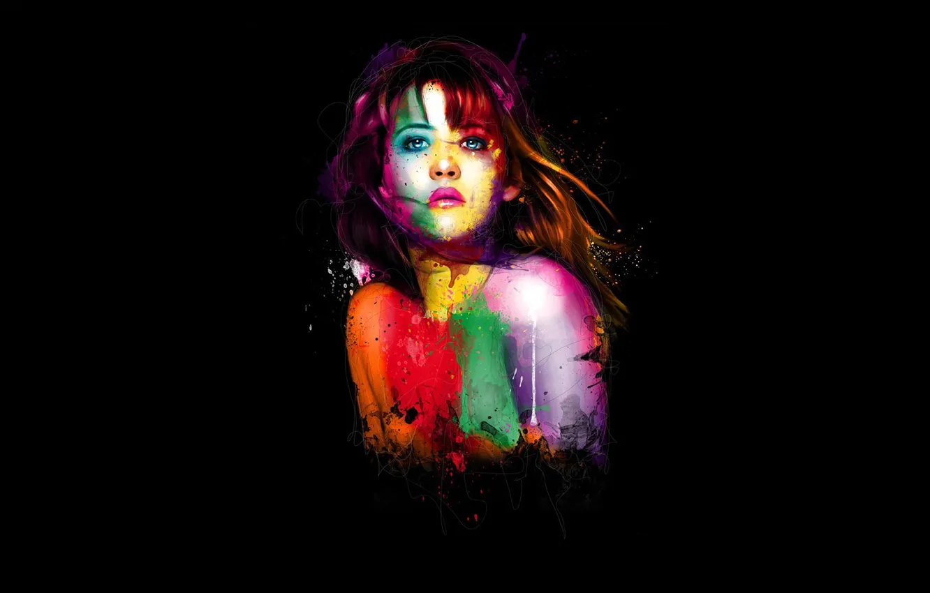 Photo wallpaper look, bright colors, girl, brown hair