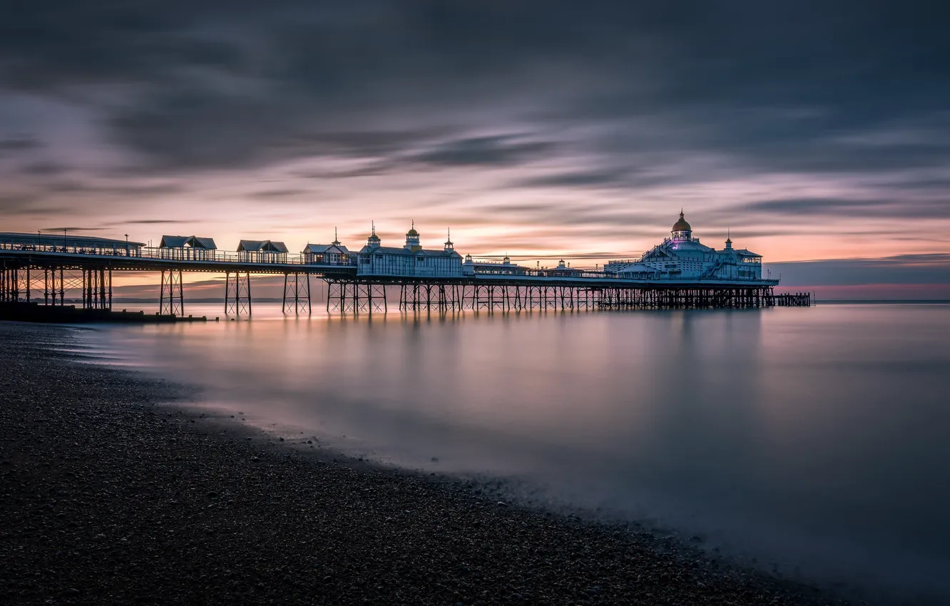 Photo wallpaper beach, coast, England, long exposure, Eastbourne Pier