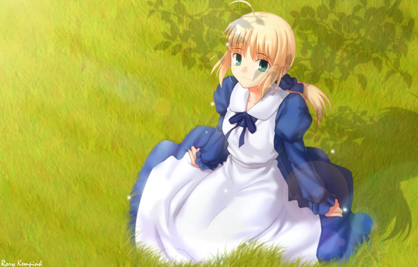 Photo wallpaper grass, girl, tenderness, meadow, the saber, Fate stay night, Fate / Stay Night