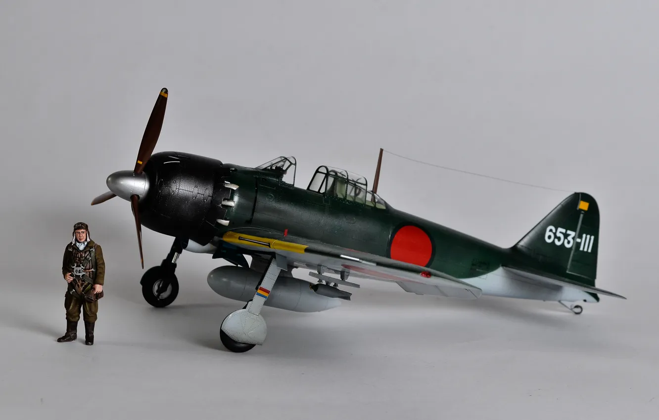 Photo wallpaper toy, Mitsubishi, pilot, carrier-based fighter, model, A6M Zero