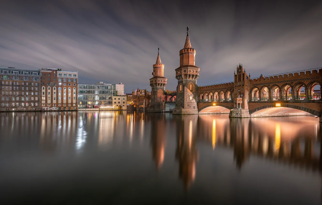 Photo wallpaper bridge, reflection, river, building, home, Germany, Germany, Berlin