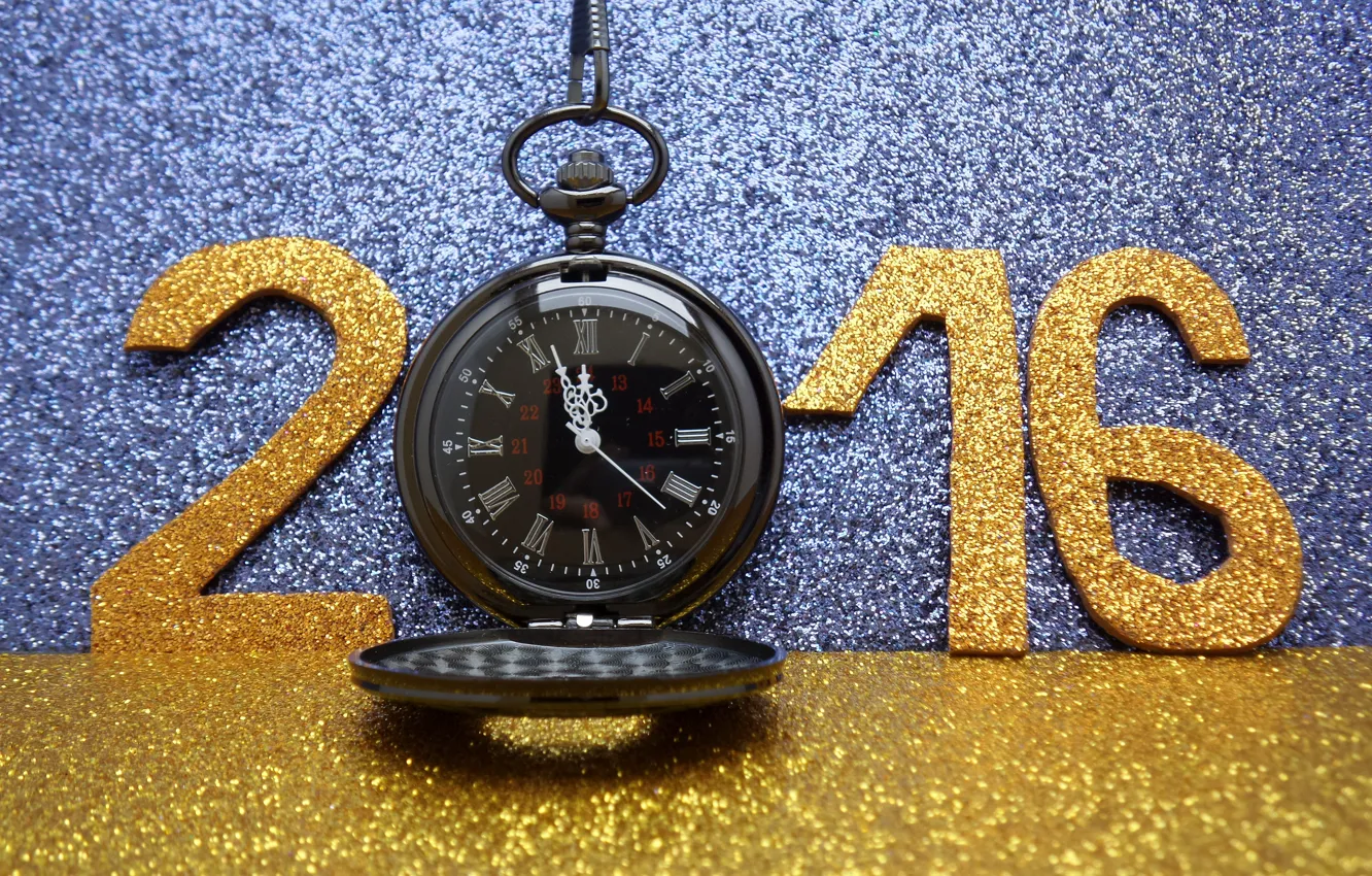 Photo wallpaper watch, new year, figures, golden, New Year, Happy, glitter, 2016