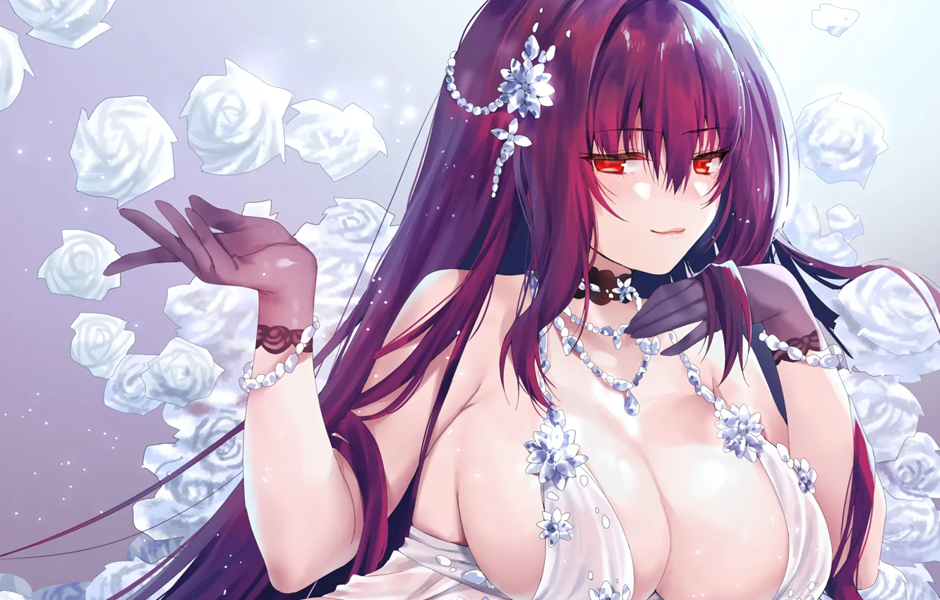 Photo wallpaper girl, sexy, cleavage, blouse, long hair, boobs, anime, beautiful