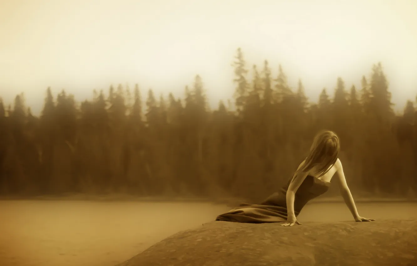 Photo wallpaper girl, lake, style, mood