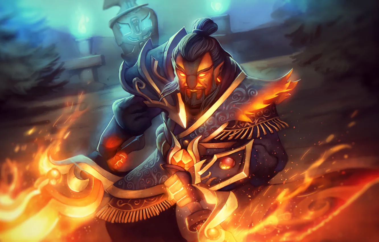 Photo wallpaper lights, weapons, warrior, art, male, dota 2, Xin, Ember Spirit