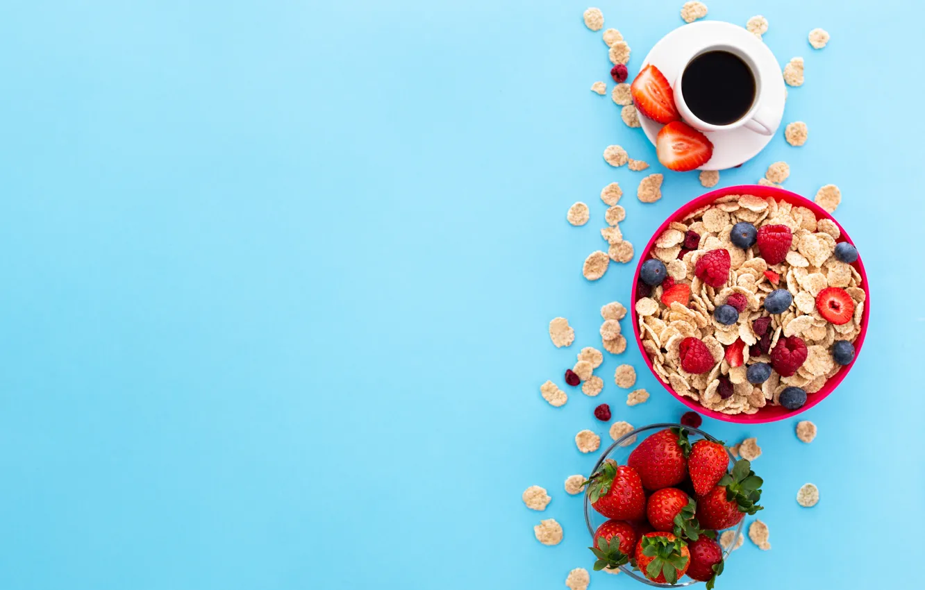 Photo wallpaper berries, coffee, Breakfast, strawberry, cereal