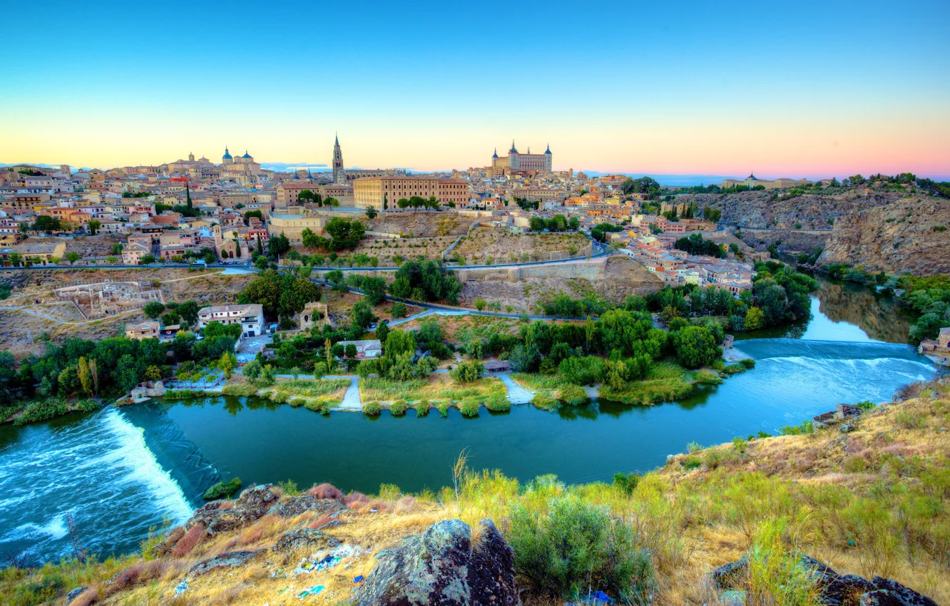 Photo wallpaper river, home, Spain, Toledo