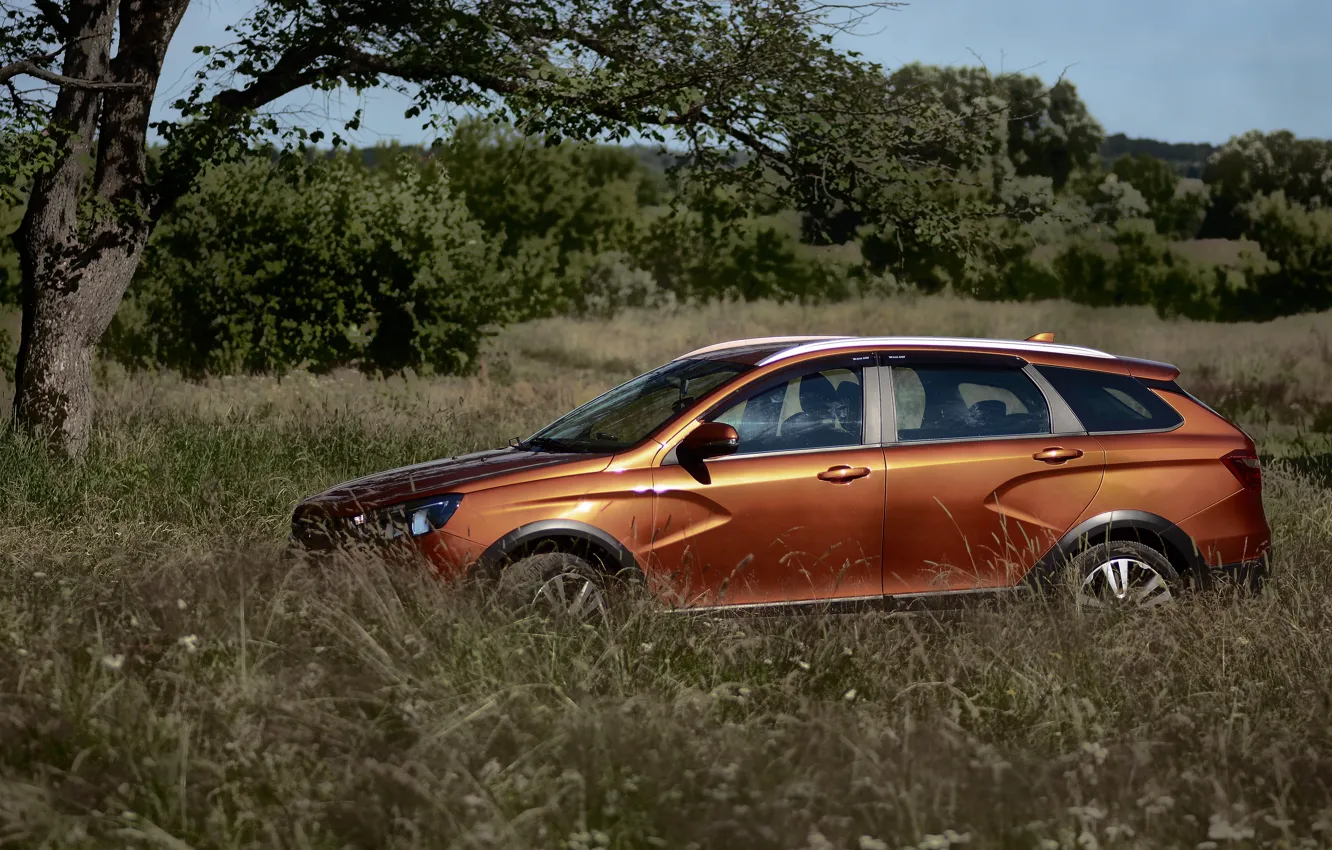 Photo wallpaper field, the sky, nature, lada vesta sw cross