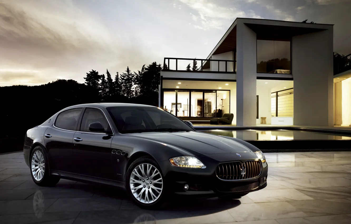 Photo wallpaper Maserati, Quattroporte, The evening, Black