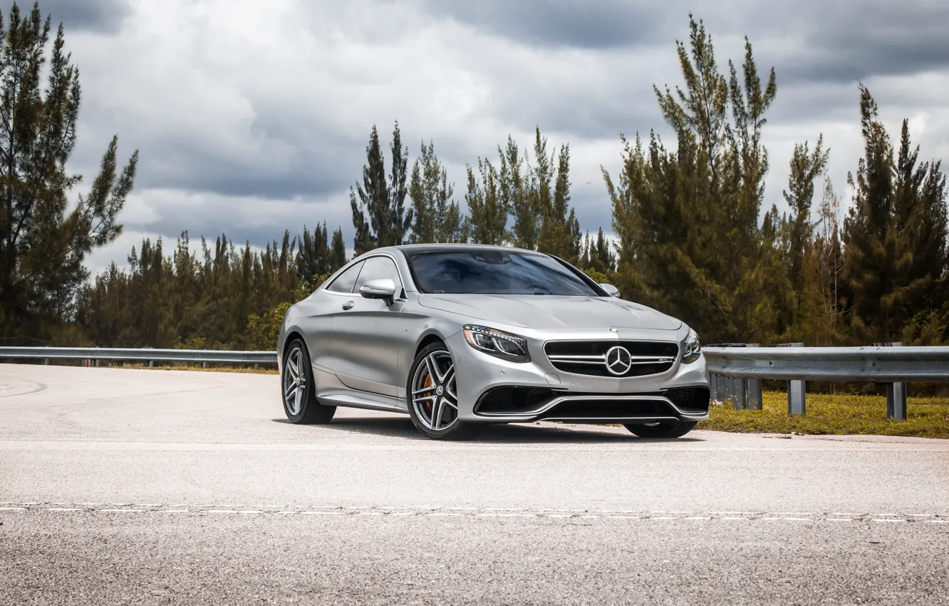 Photo wallpaper Mercedes, Sky, Blue, AMG, Coupe, Silver, S63