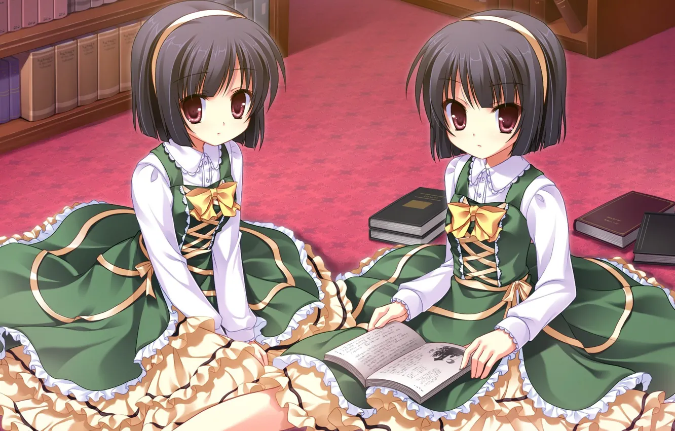 Photo wallpaper kid, Midori no Uni, japanese, twin, anime, girl