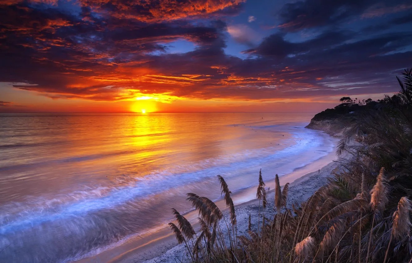 Photo wallpaper sea, nature, sunset, shore