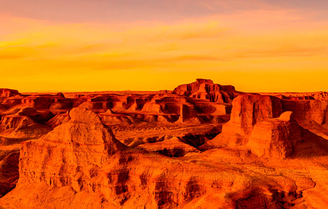 Photo wallpaper the sky, clouds, sunset, mountains, canyon, panorama