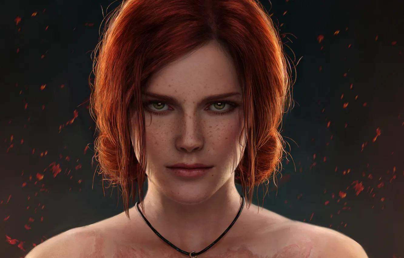 Photo wallpaper girl, face, red, the enchantress, triss merigold, Wild Hunt, Witcher 3