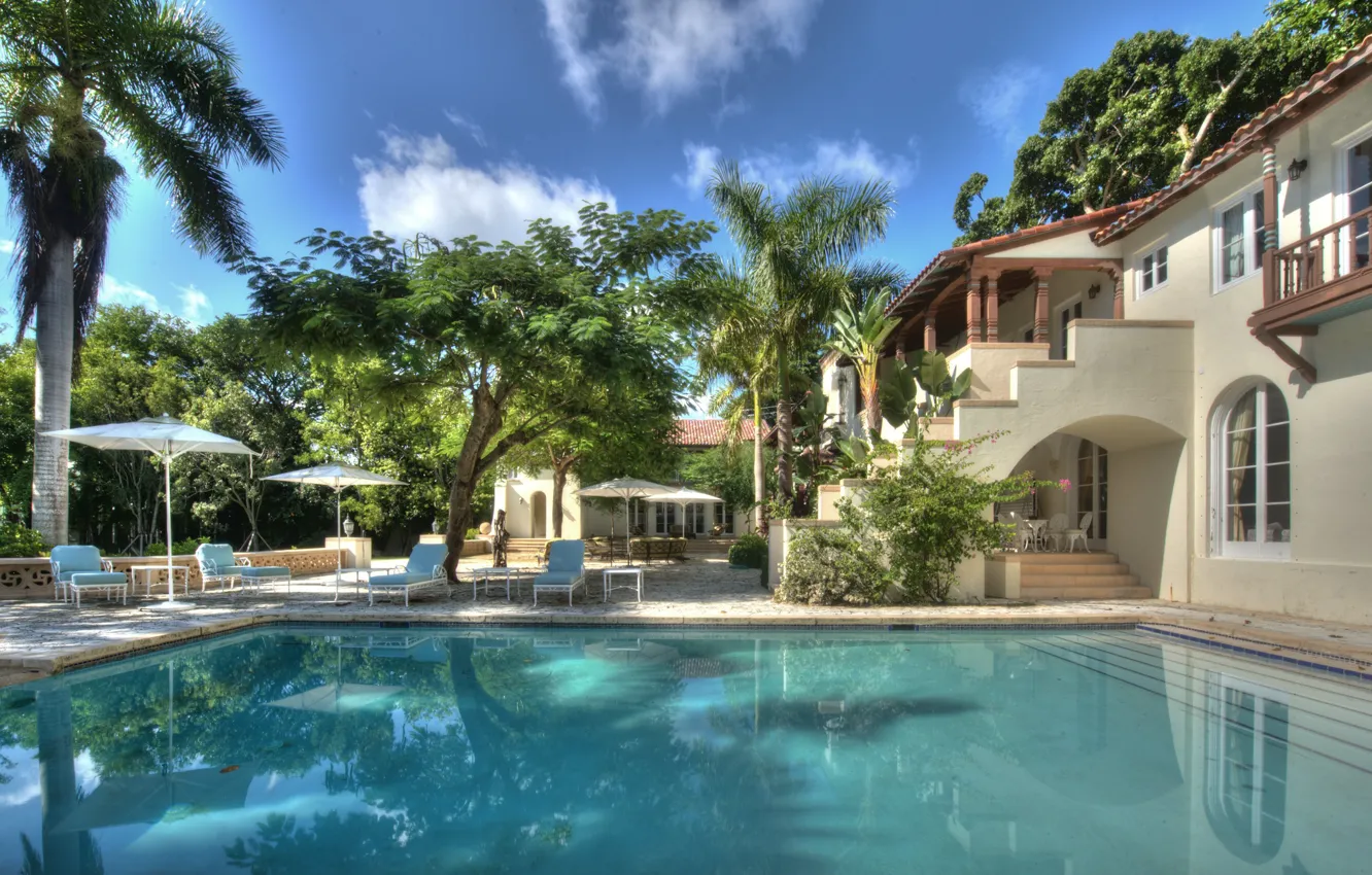 Photo wallpaper palm trees, Villa, pool, architecture, terrace