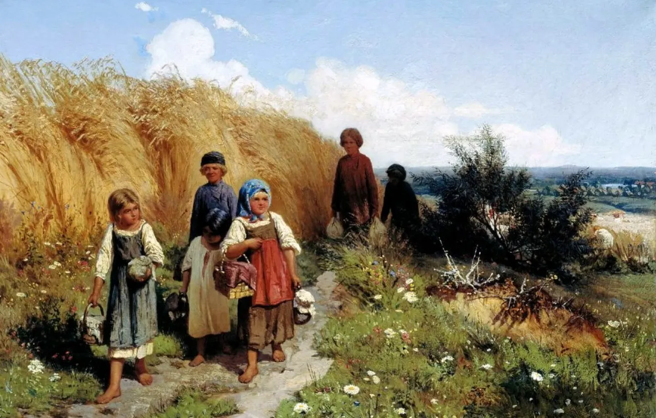 Photo wallpaper wheat, children, picture, Alexey KIVSHENKO, Russian painter, The harvest, Alexey Kivshenko
