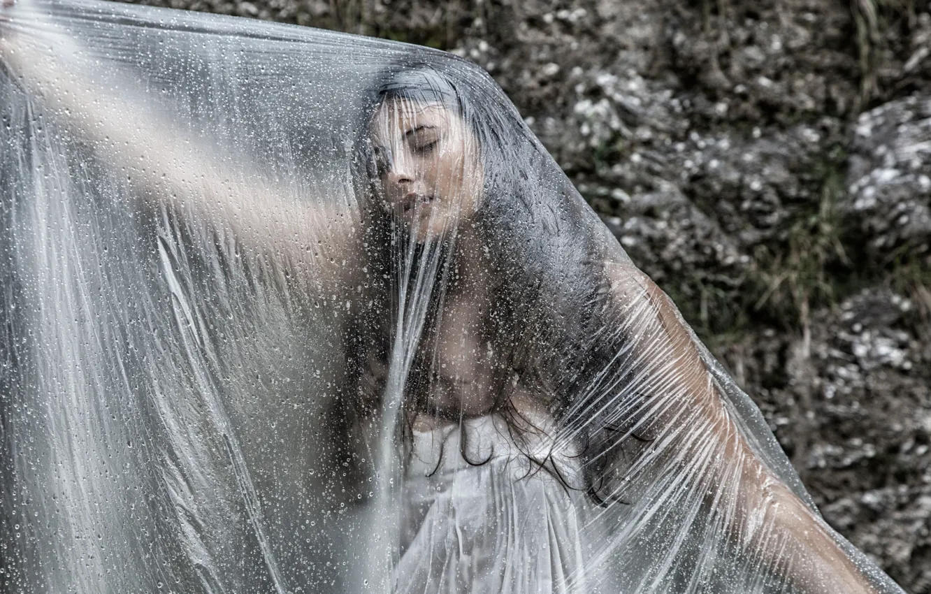 Photo wallpaper water, girl, drops, Elido Turco