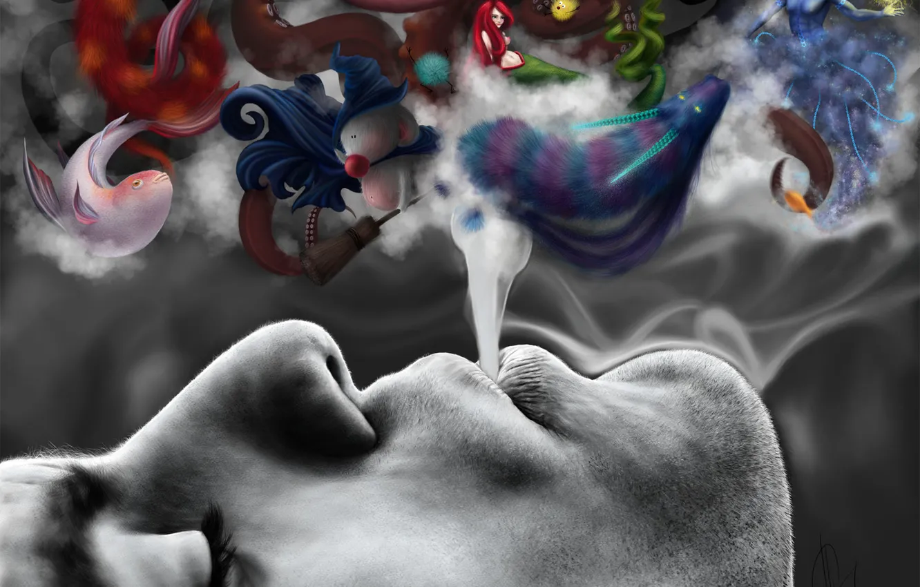 Photo wallpaper smoke, creatures, Imagine smoke, fabulous, imagination