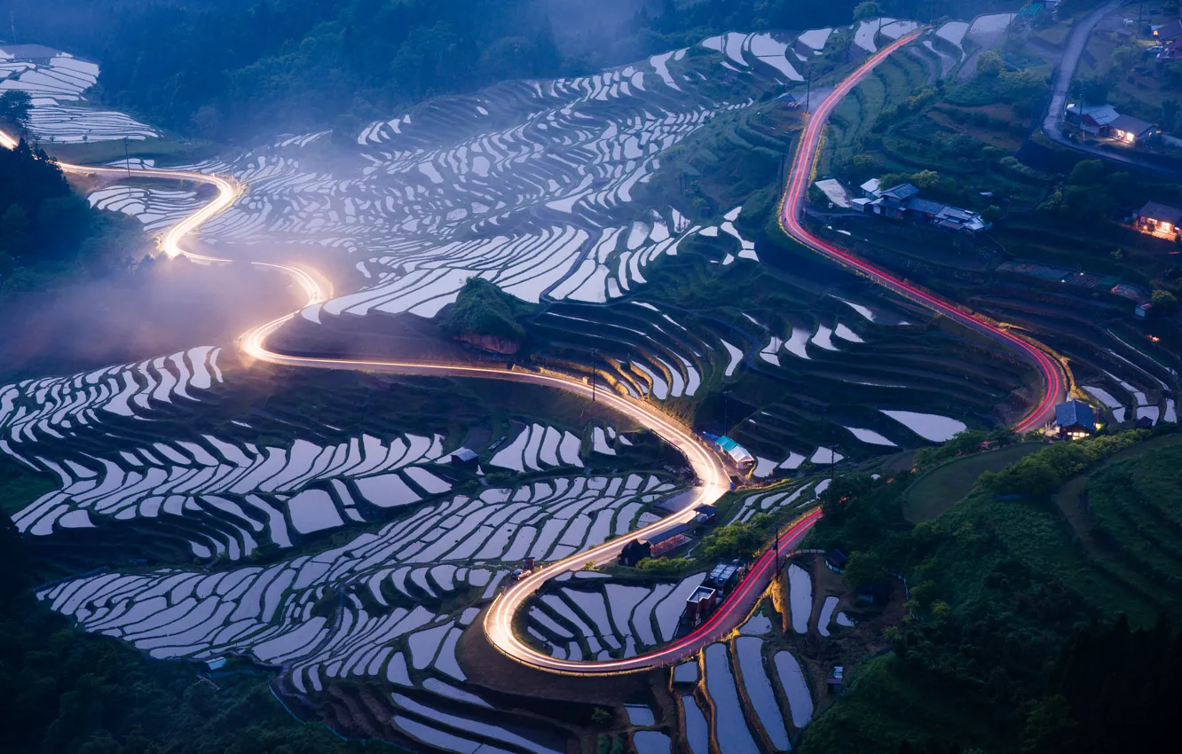 Photo wallpaper road, lights, terrace