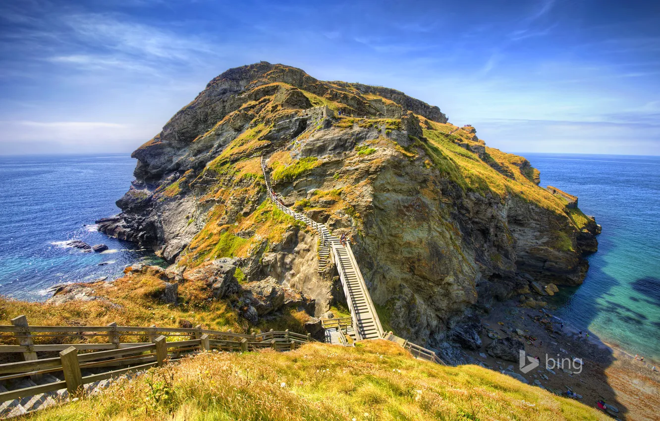 Photo wallpaper sea, rock, England, Cornwall, Tintagel