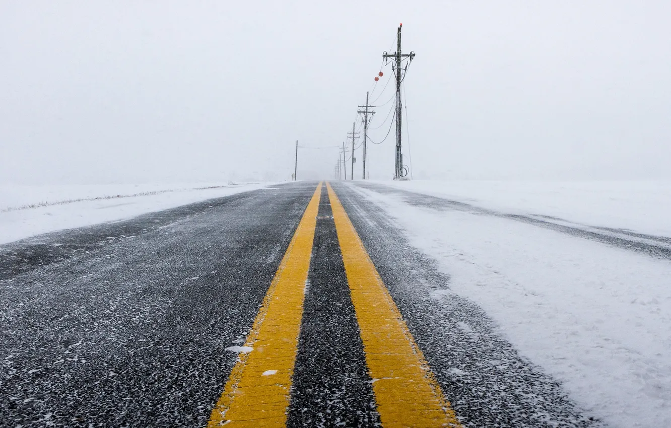 Photo wallpaper winter, road, snow