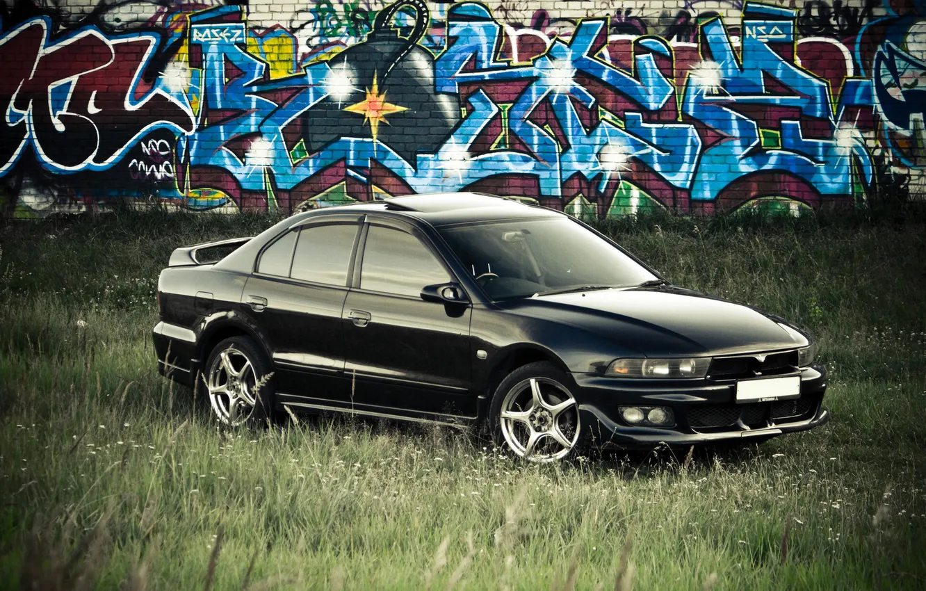 Photo wallpaper graffiti, black, Mitsubishi, black, graffiti, galant