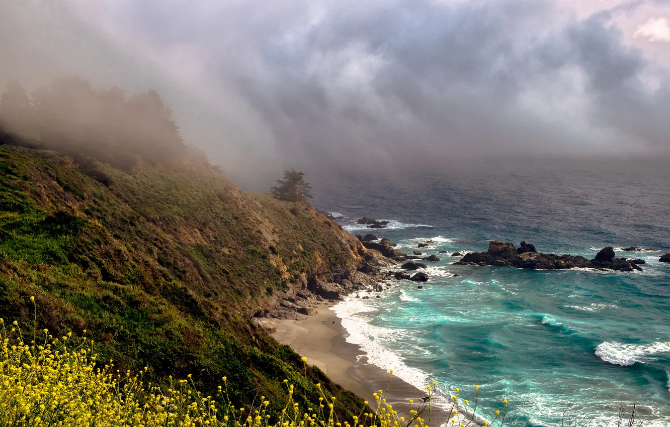 Photo wallpaper sea, beach, clouds, storm