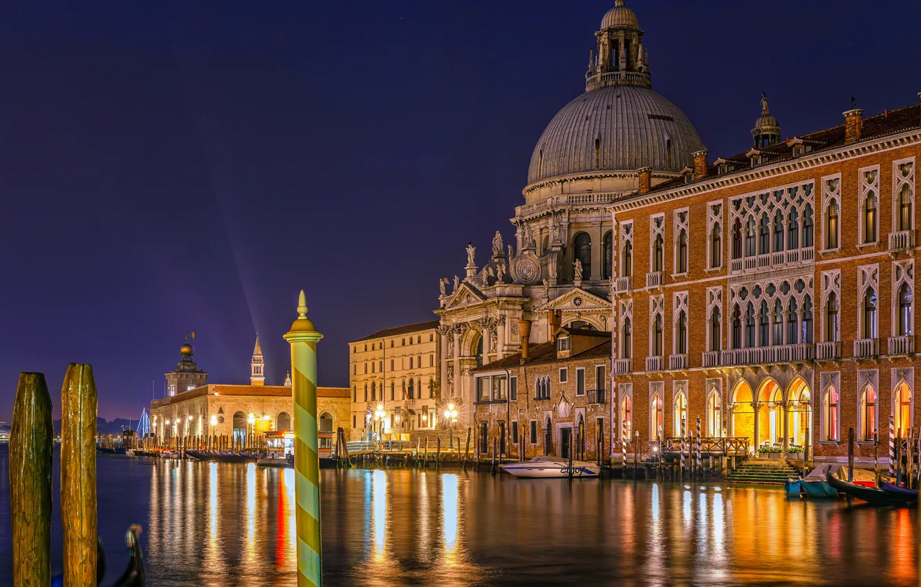 Photo wallpaper building, Italy, Venice, channel, night city, promenade, Italy, Venice