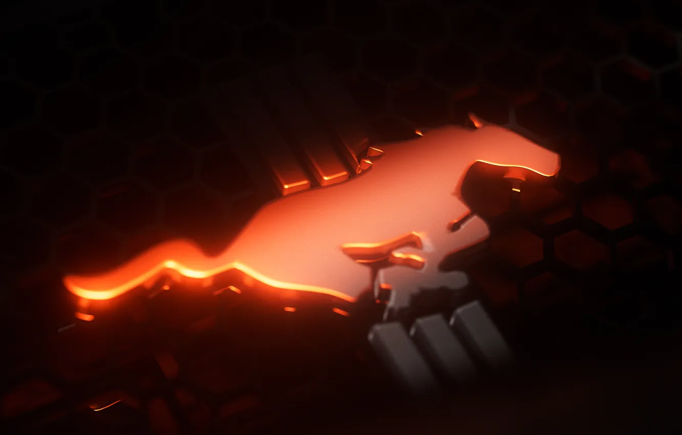 Photo wallpaper Ford Mustang, cars, glowing, 3D logo, Steel Horse, Dark Aesthetic