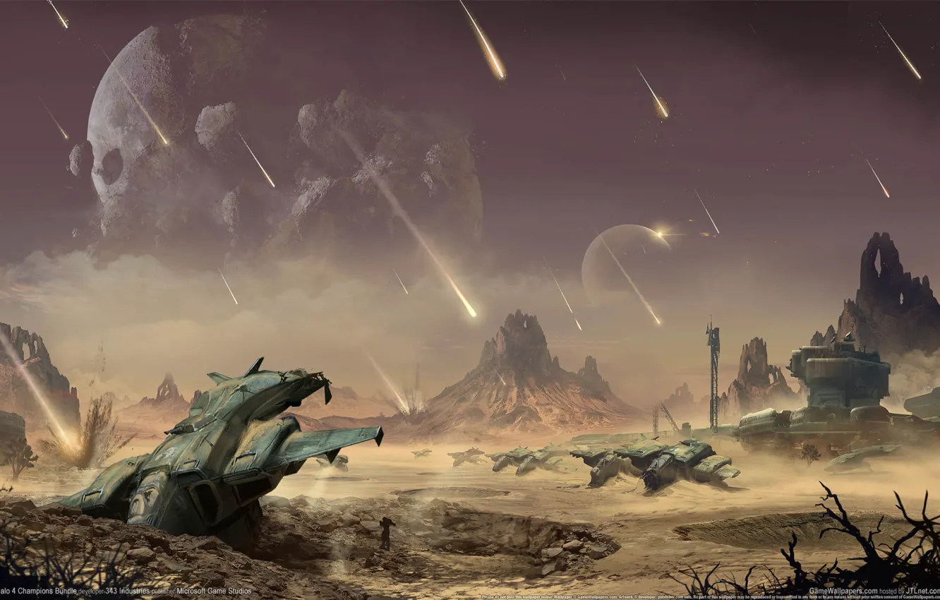 Photo wallpaper planet, meteors, Halo, landing, game wallpapers, covenants, Halo 4 Champions Bundle