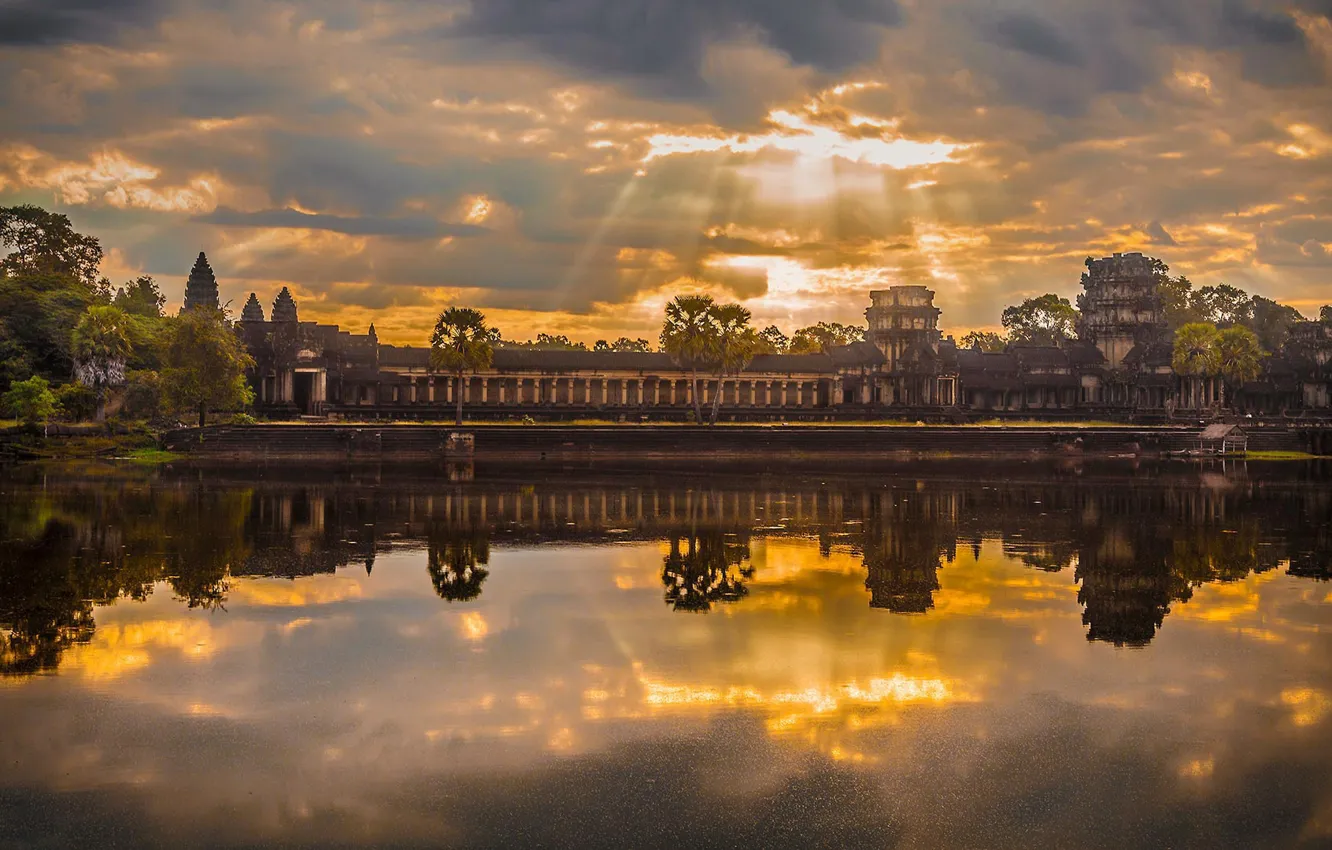 Photo wallpaper dawn, temple, Cambodia, the temple complex, Angkor Wat
