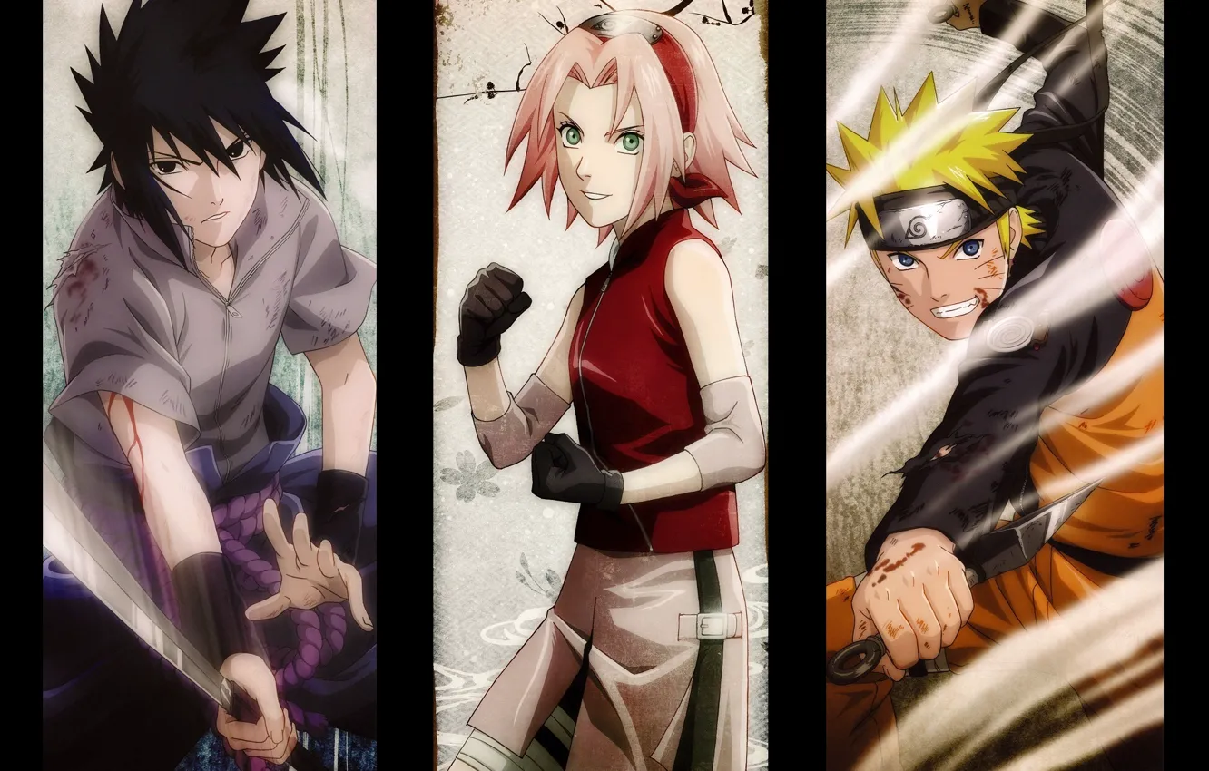 Photo wallpaper look, each, blood, katana, hands, gloves, headband, Sasuke