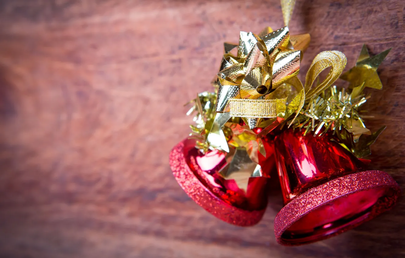 Photo wallpaper Christmas, bow, bells, Christmas, New Year, Bell, decoration