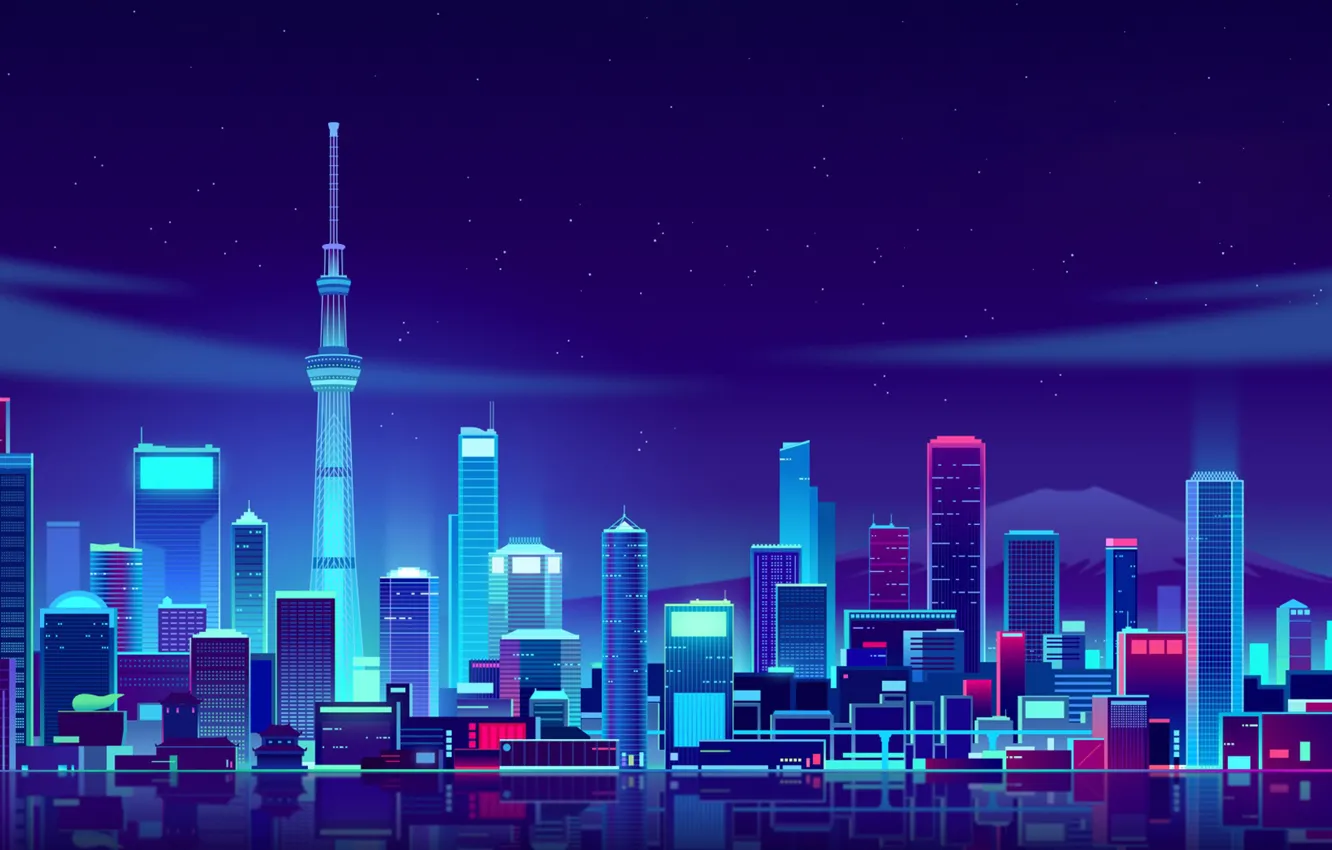 Wallpaper Night, Vector, The city, Japan, Style, Tokyo, Building, The ...