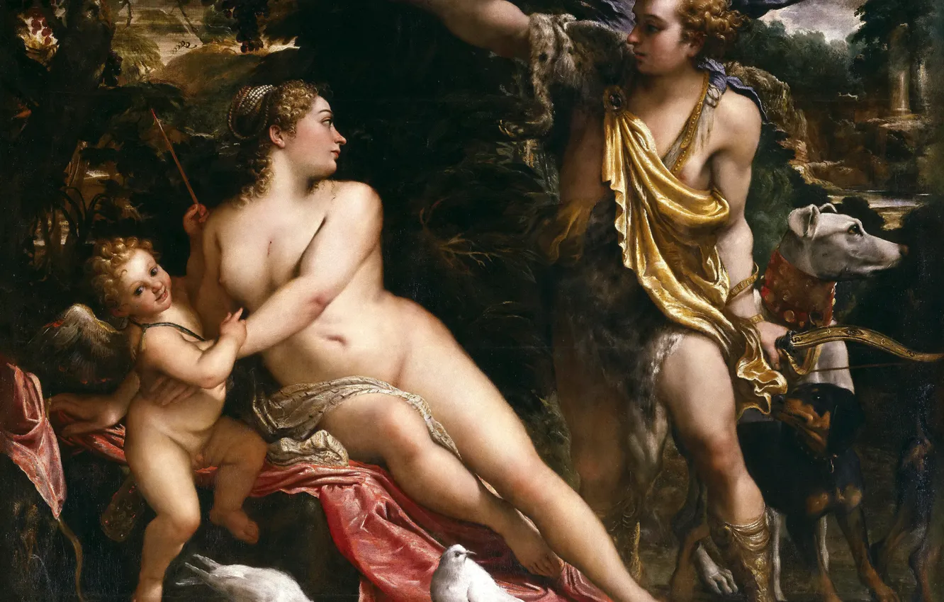 Photo wallpaper picture, Venus, religion, genre, mythology, Annibale Carracci, Adonis and Cupid