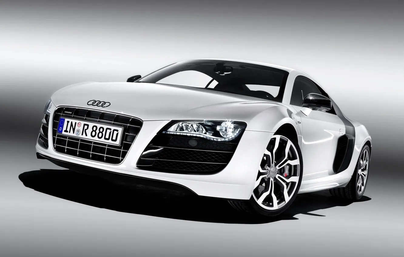 Photo wallpaper white, Audi, Auto, Grille, Lights, Room, V10, The front
