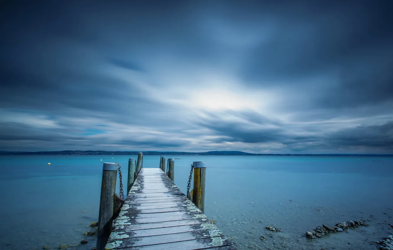 Photo wallpaper sea, landscape, night, bridge
