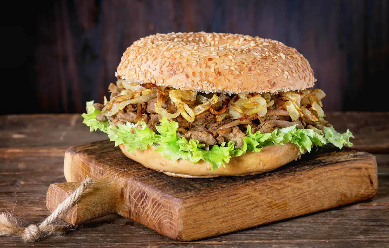 Photo wallpaper Board, meat, hamburger, salad, buns