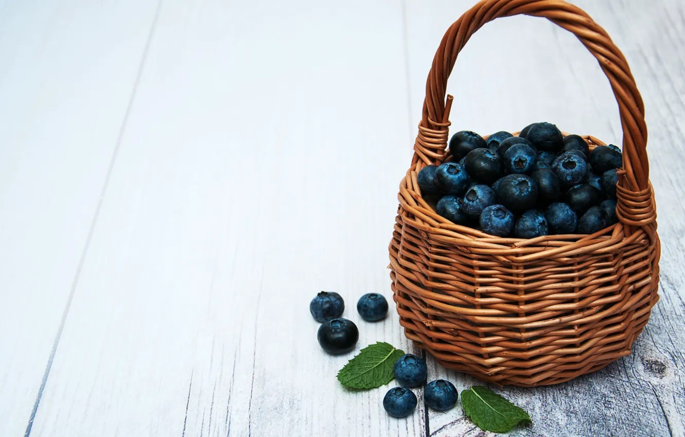 Photo wallpaper summer, berries, table, blueberries, basket, Olena Rudo